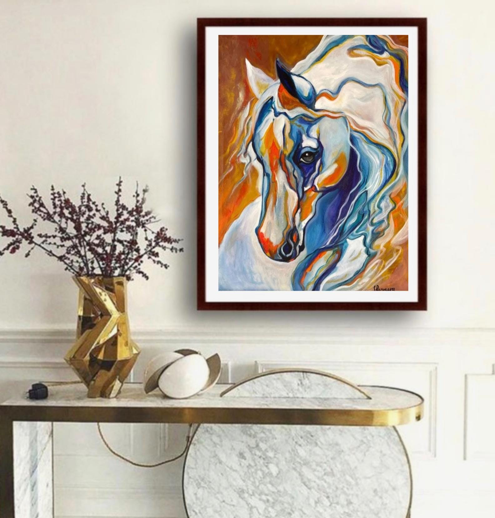 オリジナルの馬の頭部の油絵：カラフルな抽象的な馬のアート - Etsy 日本