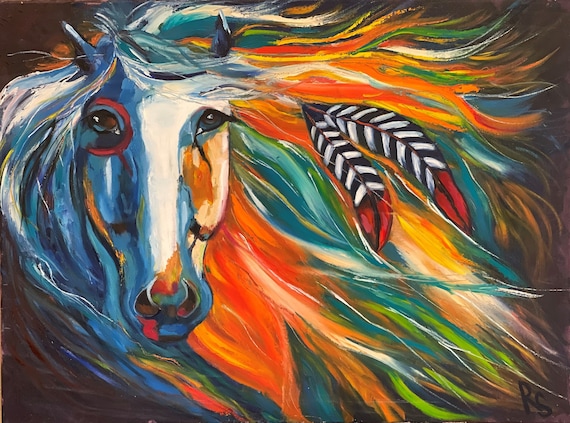 Original Expressive Horse Oil Painting, Colorful Equine Statement