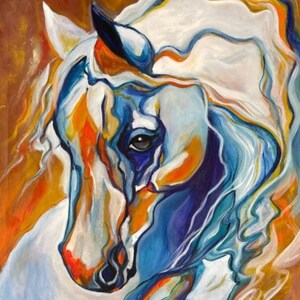 青い馬 I - フランツ・マルクの手描き油絵複製、男性的な馬が頭