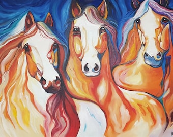 Trio of Horses Original Oil Painting Large Canvas Art Equines Wall Art Decor Horse Oil Painting Large Wall Art Living Room Art by Art4u2have