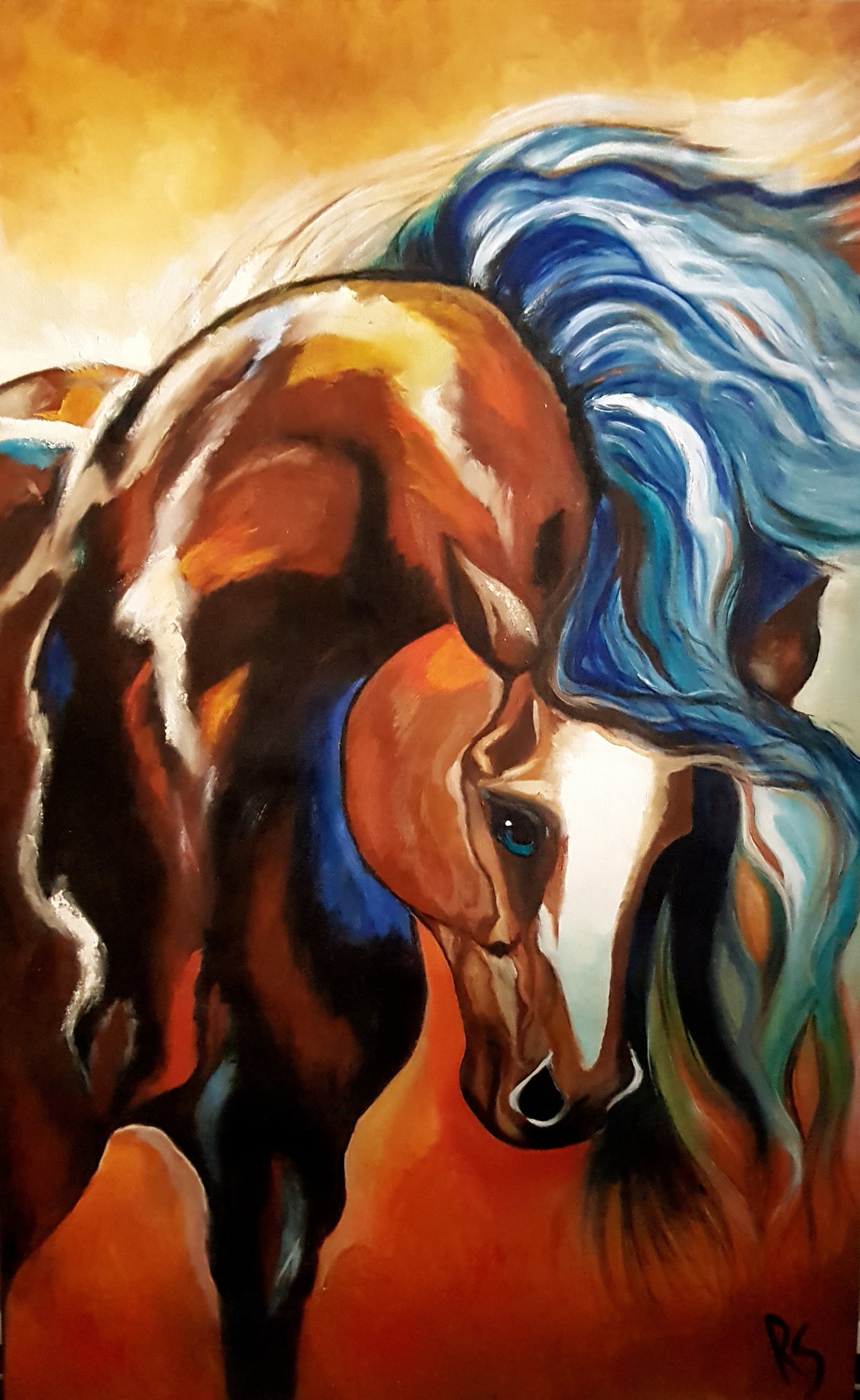 HORSE 油絵アート Abstract Horse Oil Painting, Expressive Equestrian Wall Art, Ochre
