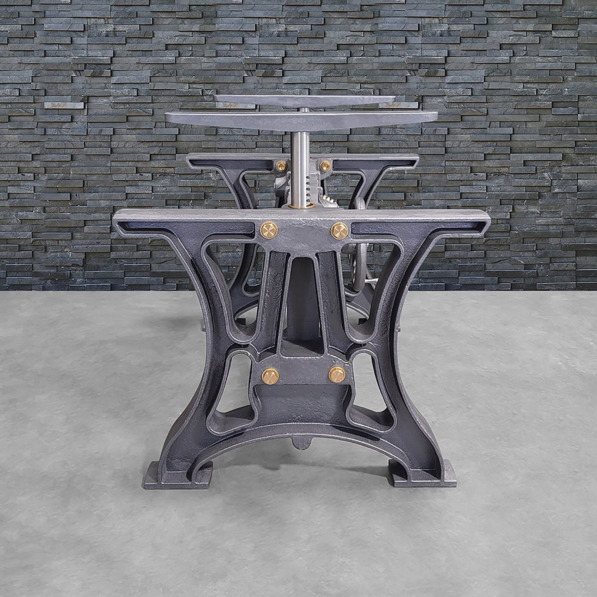 Industrial Cast Iron Sitstand Crank Table Base With 100 Brass Gears