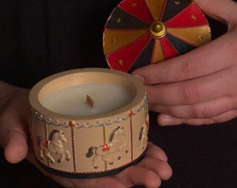 Carrusel clásico pintado a mano, vela vintage con forma de caballo, aroma a ruibarbo