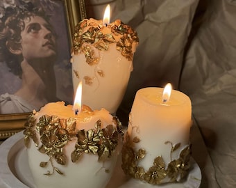 Juego de velas florales doradas y ornamentadas: decoración de boda barroca