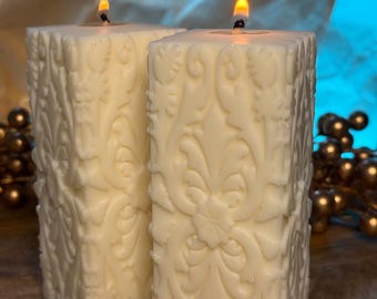 Vela cilíndrica gótica tallada – Decoración barroca en relieve para el hogar, centro de mesa para bodas