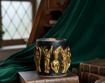 Vela de hormigón con relieve de ángel / Decoración barroca gótica para el hogar, mecha de madera