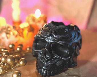 Portavelas con calavera barroca negra – Decoración gótica para el hogar