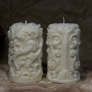 Ornate Baroque candle- set of 2 - wedding candle -candle pattern - monogram - modern candle - Gothic Candle