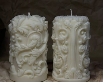 Ornate Baroque candle- set of 2 - wedding candle -candle pattern - monogram - modern candle - Gothic Candle