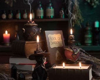 Juego de velas de brujería hechas a mano: Libro de las Sombras, Caldero y Poción de Amor