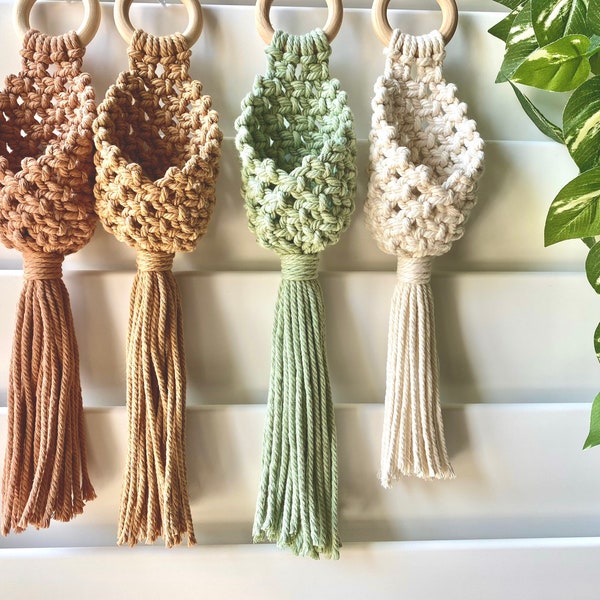 Makramee Natürliche Farbe Pflanzenaufhänger Mini | Makramee Luftpflanzenhalter | Luftpflanzenaufhänger | Boho Stil Blumenampel | Luftpflanzen Pod