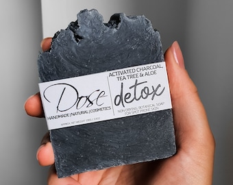 Jabón facial DETOX de carbón y árbol de té, pastilla de jabón facial para pieles con acné y propensas a imperfecciones, suave e hidratante.