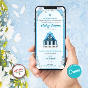 Carte d'invitation de nom de bébé de Punjabi | Invitation à la cérémonie de baptême | Carte d'invitation Namkaran | Punjabi, cartes de cérémonie de baptême de bébé sikh (NC-08)