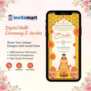 Haldi invites, Haldi invitations, Haldi invitations, Digital Haldi card, Digital Pithi invites, Mayoun invites, Holud invite (IM-2292)