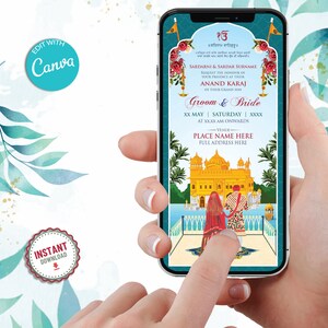 Wedding Sikh Anand Karaj Invitation | Anand Karaj Wedding Card | Anand Karaj Invitation | Punjabi Anand Karaj Invitation (W-339)