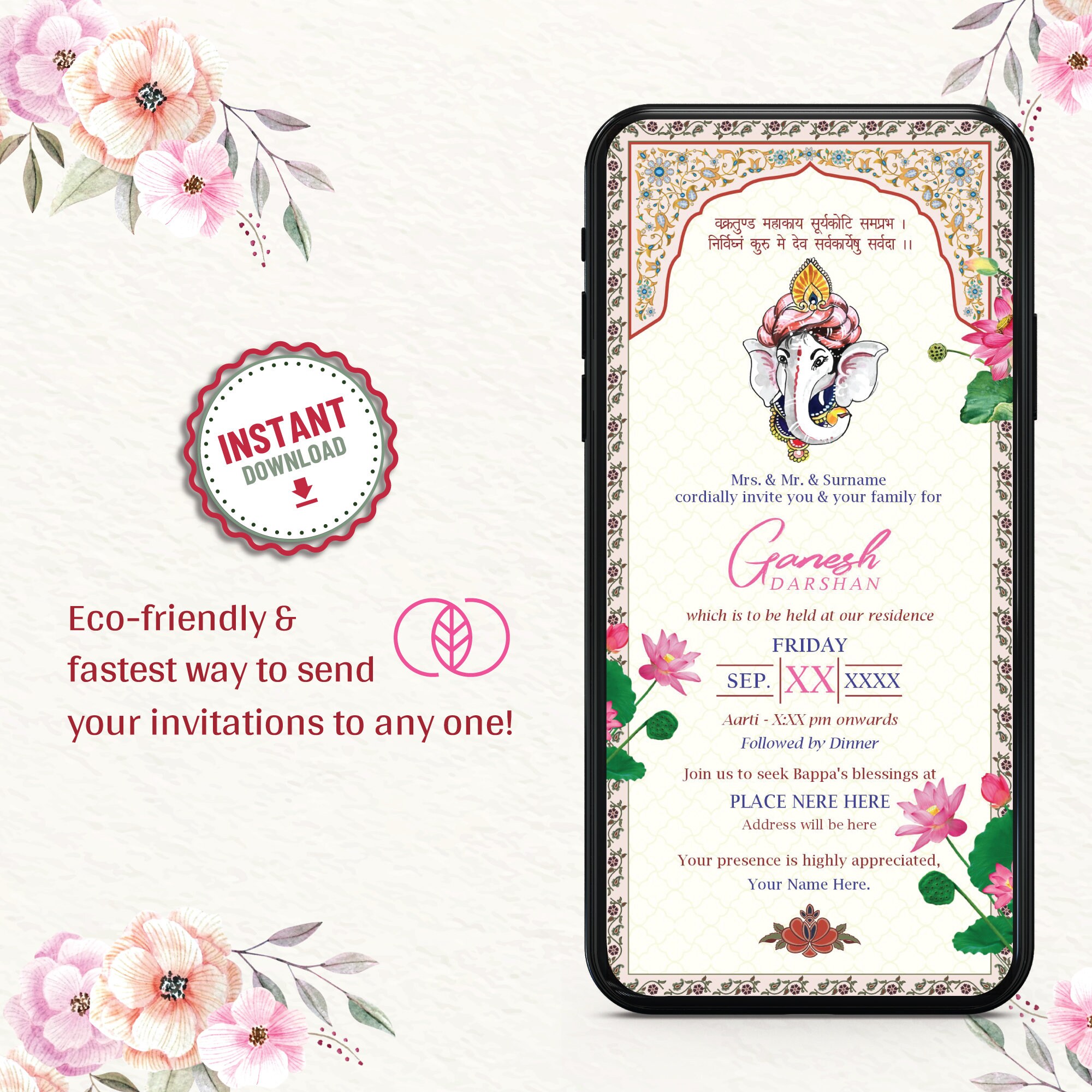 Buy Custom Ganesh Chaturthi Invitation Card Ganesh Chaturthi Online in