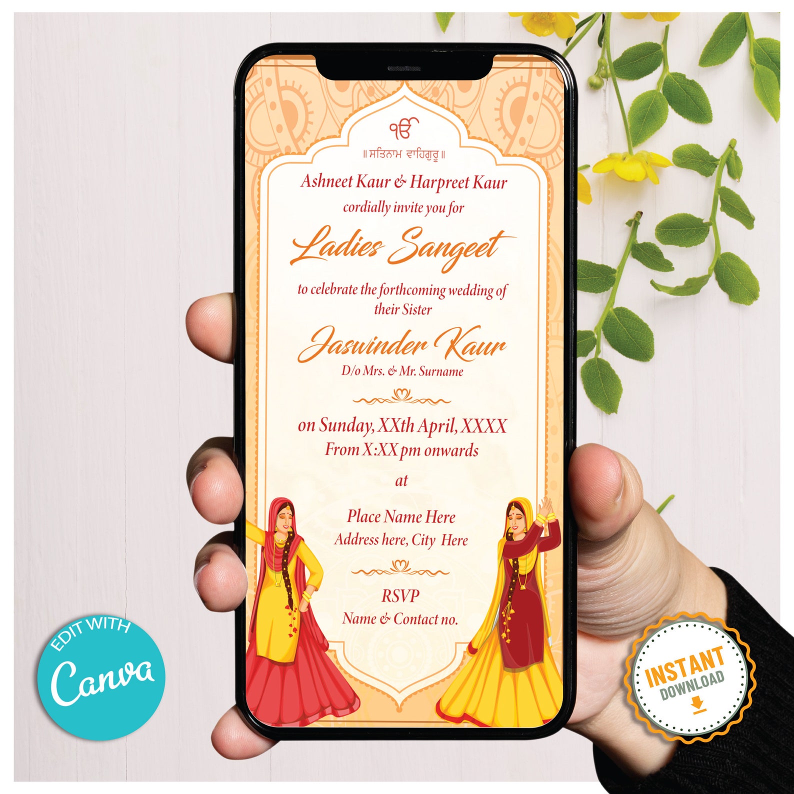 Cute Sangeet Wedding Invitation Template, Sangeet Party Invite Card