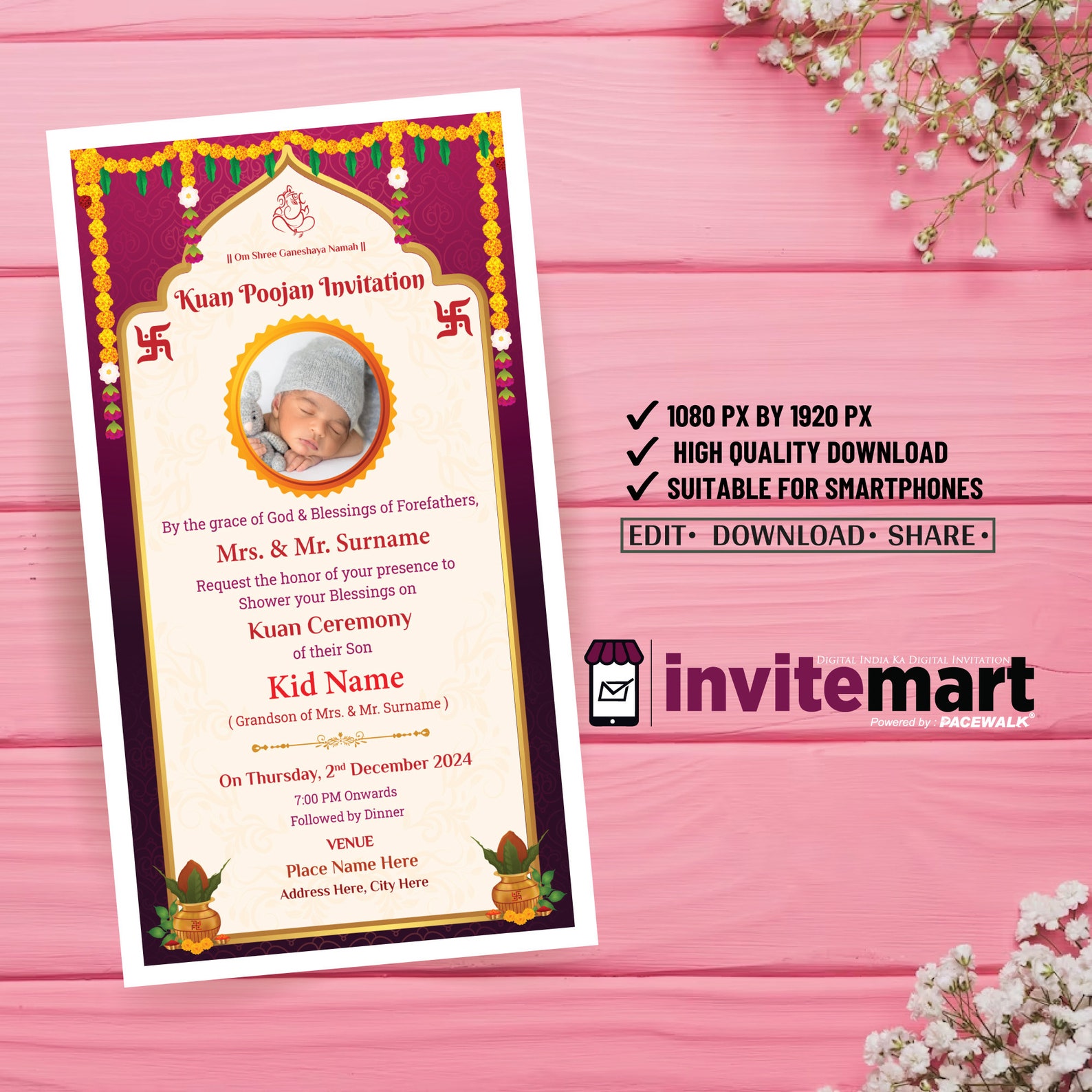 Kua Pujan Invitation Card, Kuan Pujan Card, Kuan Pujan Invitations