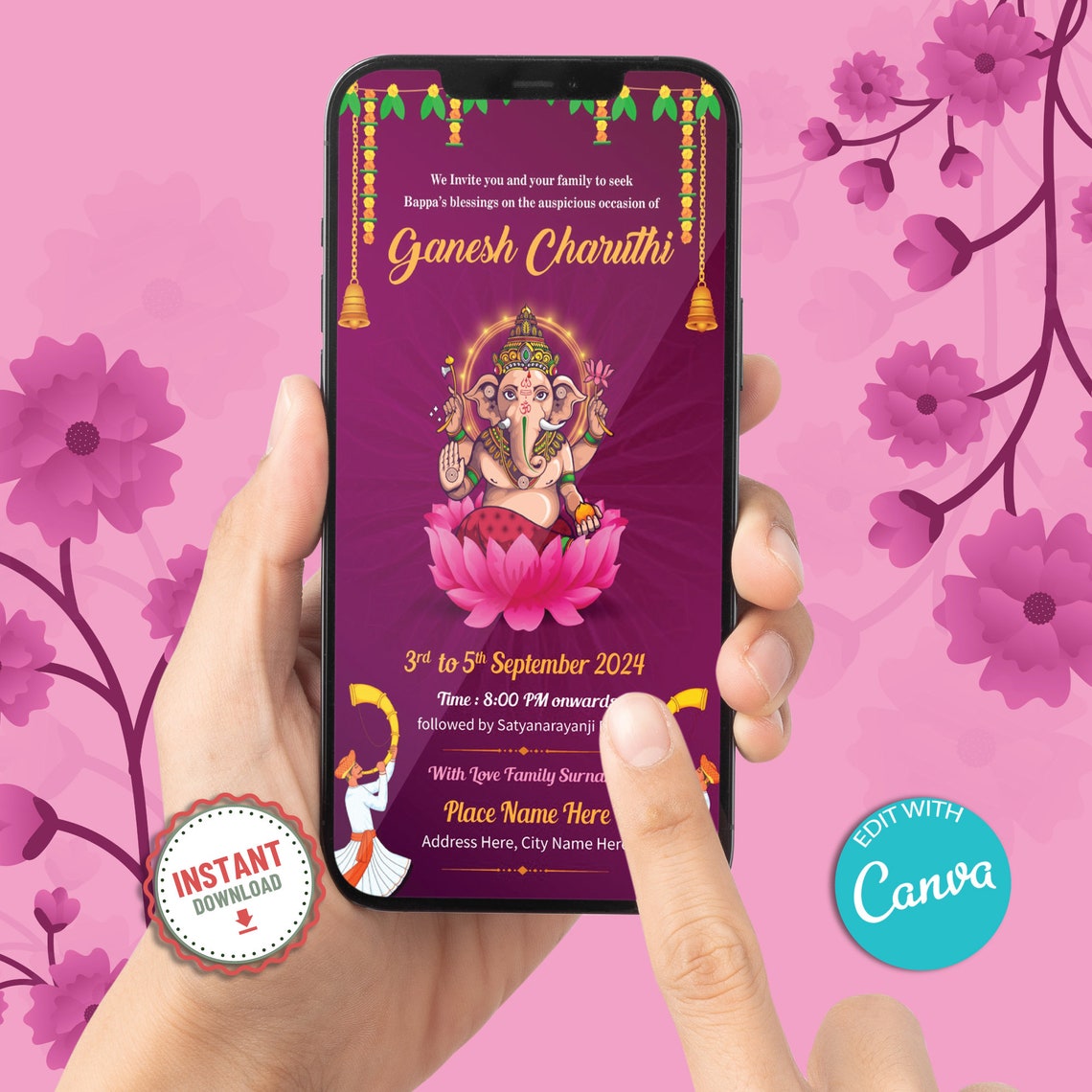 Buy Custom Ganesh Chaturthi Invitation Card Ganesh Puja Online in India