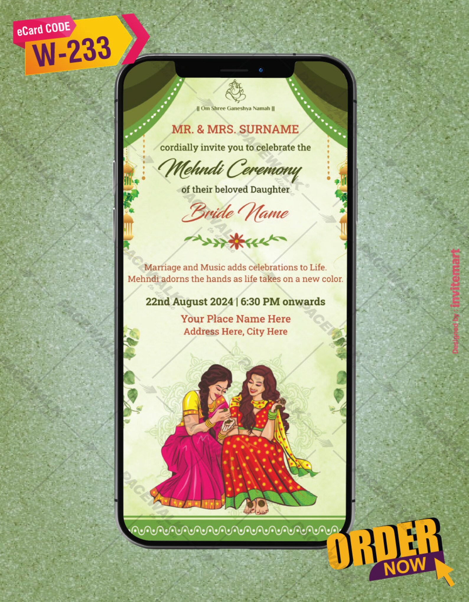 Floral Mehndi Invitation Cards Digital Invitation Etsy
