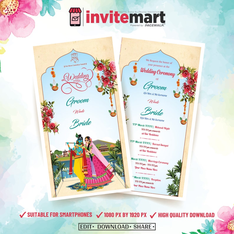Radhe Krishna Wedding Invitation Card Radha Krishna Theme Etsy