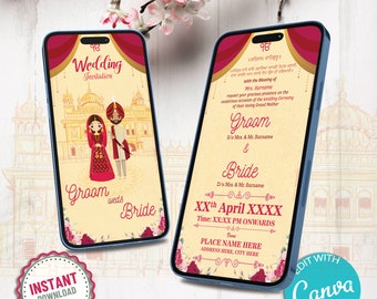 Faire-part de mariage sikh Anand Karaj, carte de mariage punjabi comme invitation de mariage sikh, carte Anand Karaj, carte de mariage sikh de luxe (W-97)