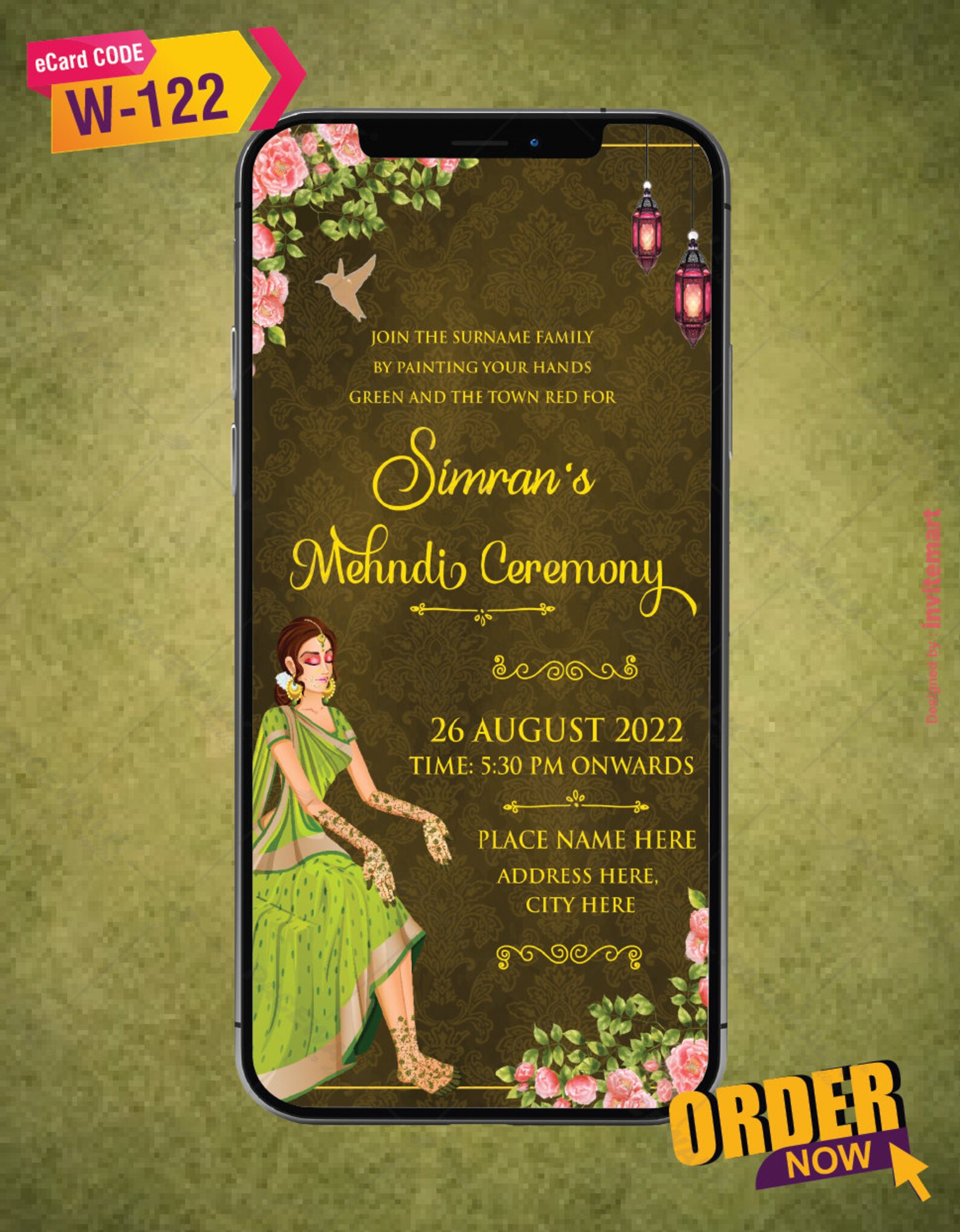 Cute Mehndi Invitation Card Template Dholki Invitation Haldi Etsy UK