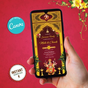 Custom Mata Ki Chowki Invitation Card  | Mata Ki Chowki Invitation Card For Whatsapp | Mata ka Jagran eCard | Jagran Invite Card (M-35)