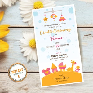 Cradle Ceremony Invitation, Naming ceremony invites, Indian Baby naming invite, Namkaran sanskar invite (IM-2423)