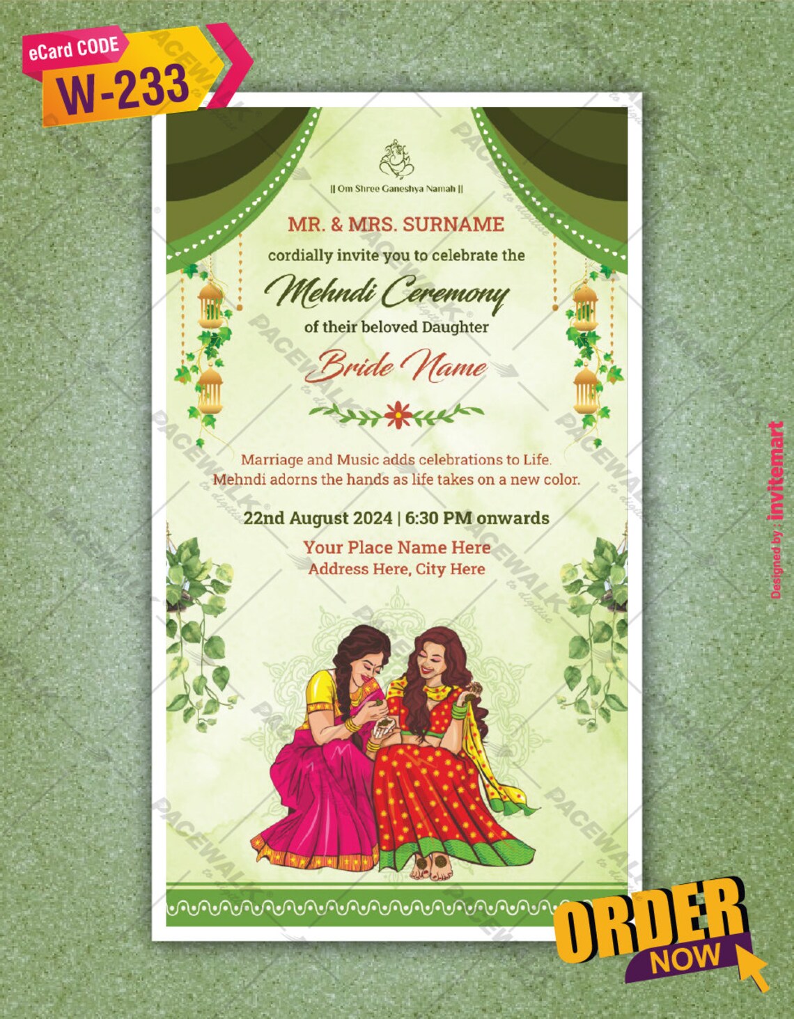 Floral Mehndi Invitation Cards Digital Invitation Etsy