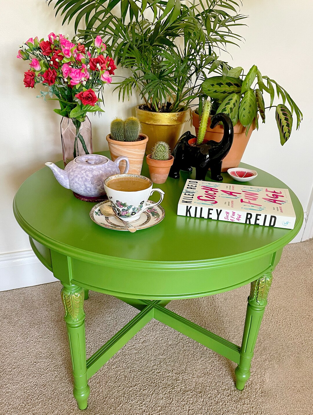 Green Solid Wood Plant Table / Occasional Table / Side Table - Etsy UK