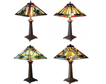 15 Inch Bedroom Table Lamps,Stained Glass Lampshade Branch Bird Decoration European American Style Vintage Lighting,B