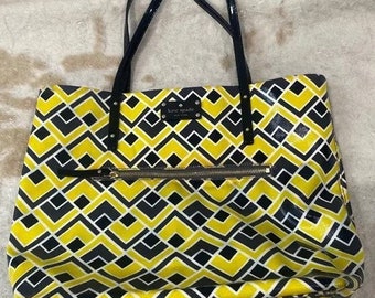 Vintage Kate Spade purse, vegan purse, vegan handbag, Kate Spade shopper, Flicker Fabric Bon Shopper, Black and yellow purse, Tote