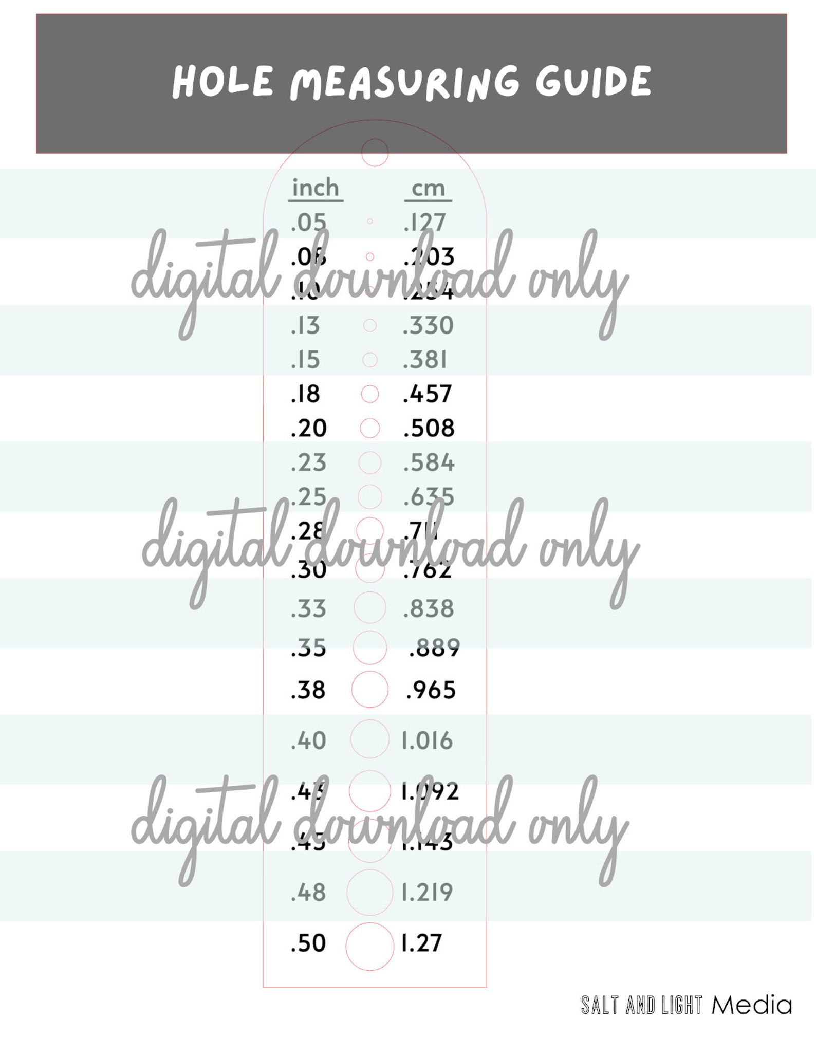 Hole Measuring Guide Tool for Beginners, Hole Gauge, SVG Hole