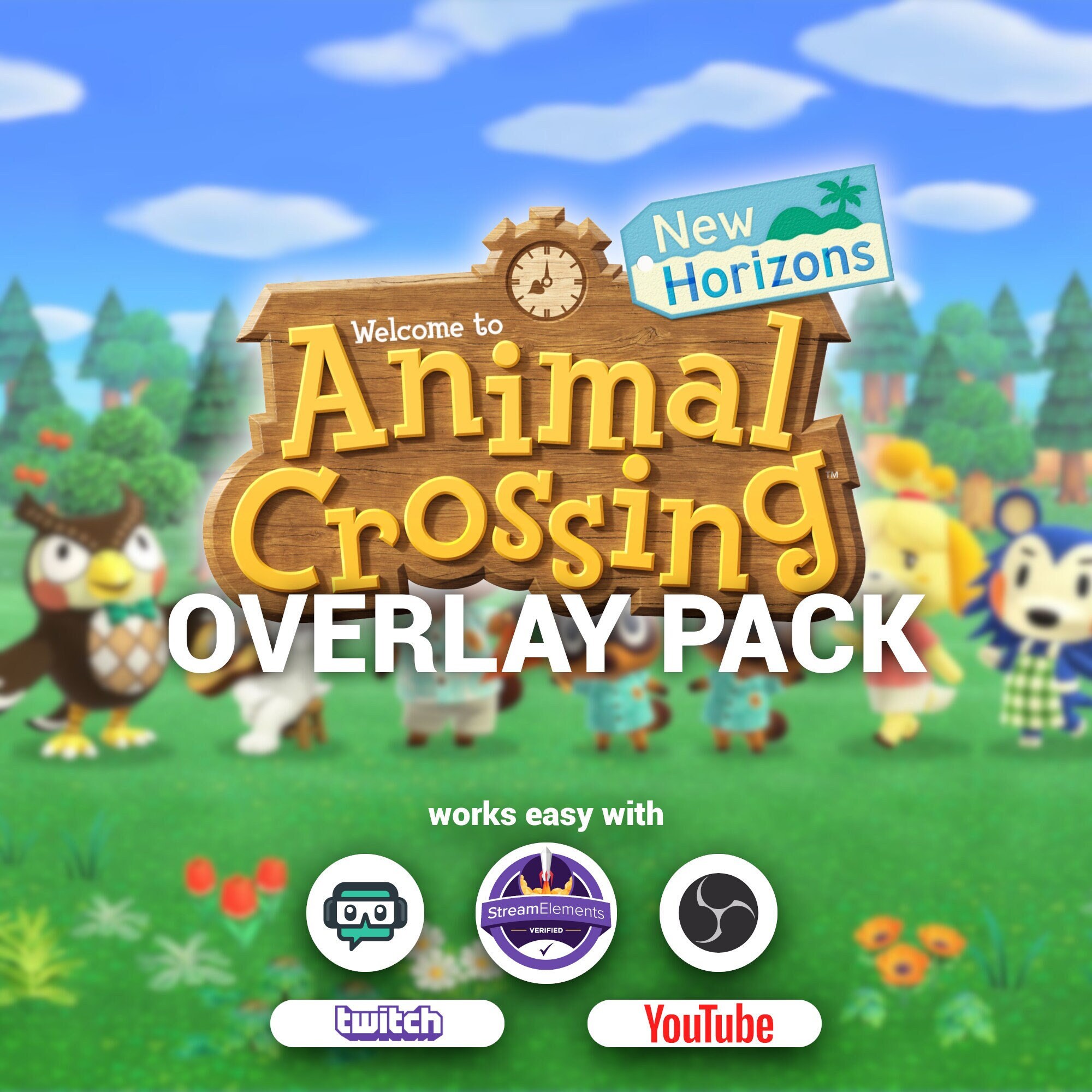 Animated Animal Crossing New Horizon Overlay Streaming Pack Decoration I Starting Ending webcam transition