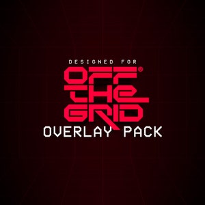 May include: Red and white text on a black background that reads "Designed for Off The Grid Overlay Pack". The text is in a pixelated font.
