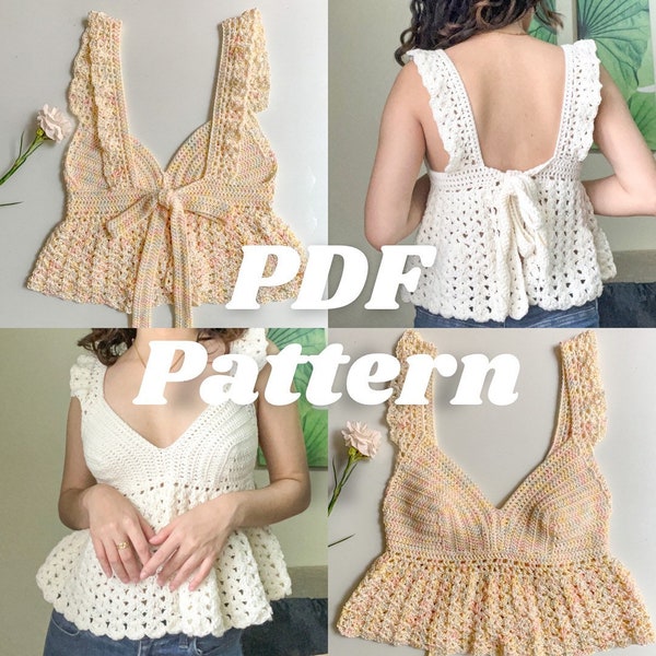 Hyacinth Lace Peplum Top Written Crochet Pattern - Beginner friendly