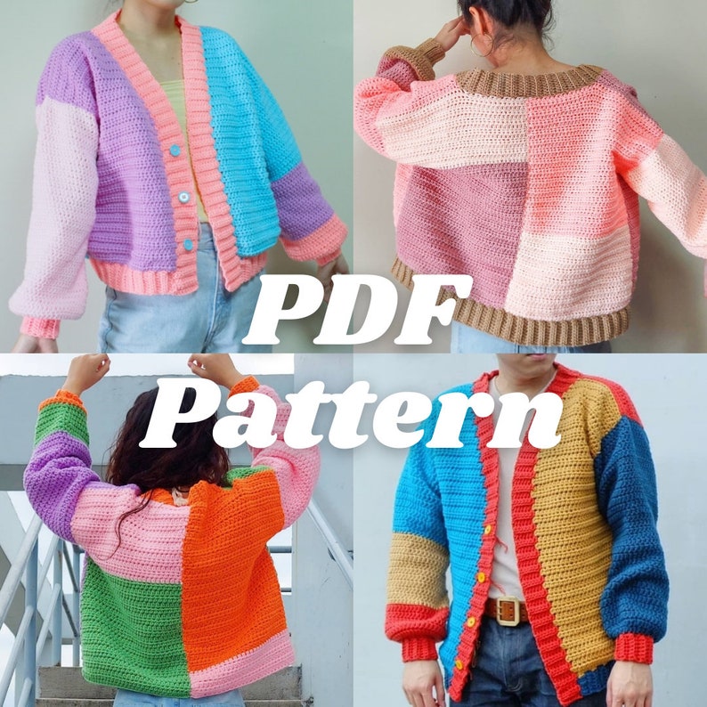 Crochet Colorblock Cardigan Written Pattern Etsy UK
