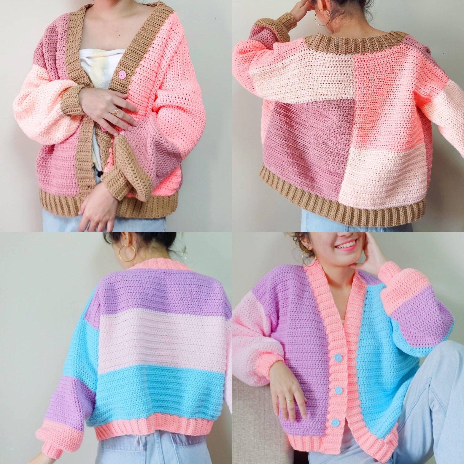 Crochet Colorblock Cardigan Written Pattern Etsy