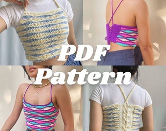 Lily Wavy Retro Corset Style Crochet Top Written Pattern - beginner friendly