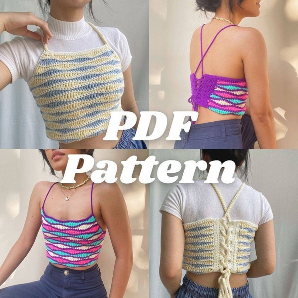 Lily Wavy Retro Corset Style Crochet Top Pattern écrit - adapté aux débutants