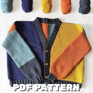 Gehäkelte Colorblock Cardigan geschriebene Häkelanleitung - Anfänger-freundlich / Größe inklusive