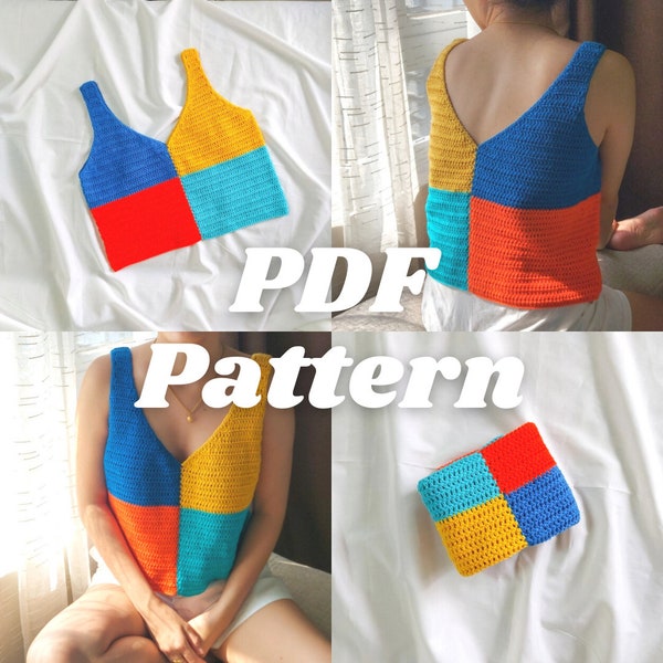 Aster Colorblock Basic Crochet Tank Top Written Pattern - Beginner-friendly