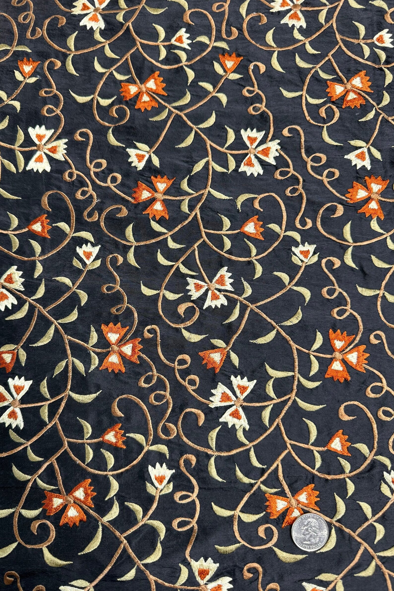 White/Black Embroidered Dupioni Silk main image 1