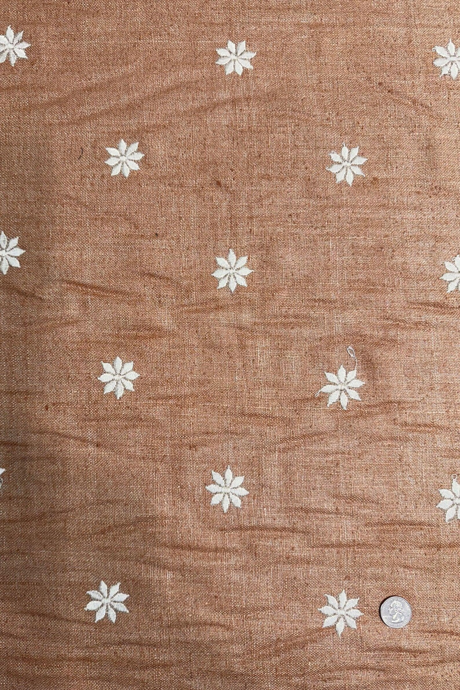 Brown Embroidered Silk Linen MEMT-018-14 main image 0