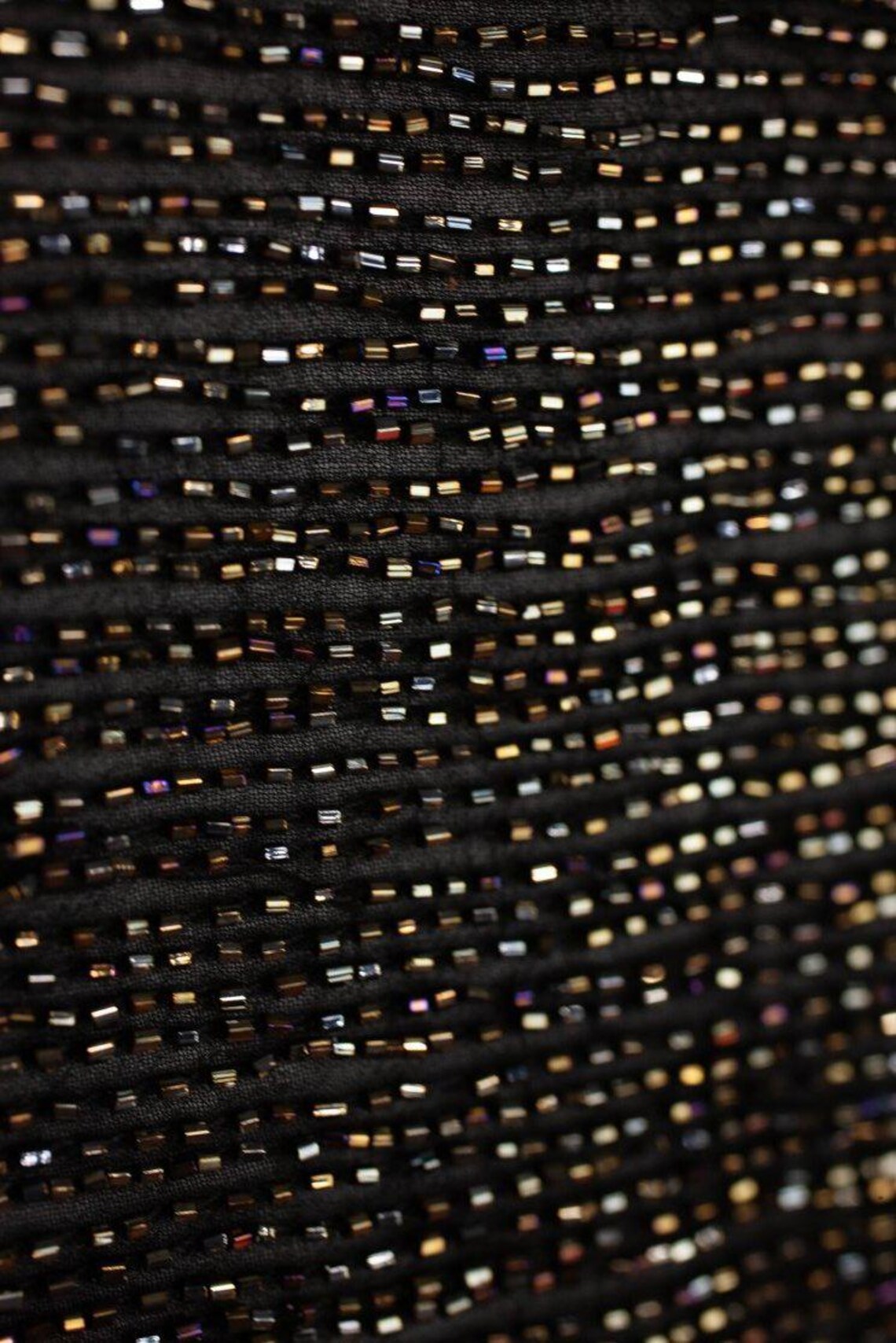 Black Gold Micro Bugle Beads on Silk Georgette Fabric