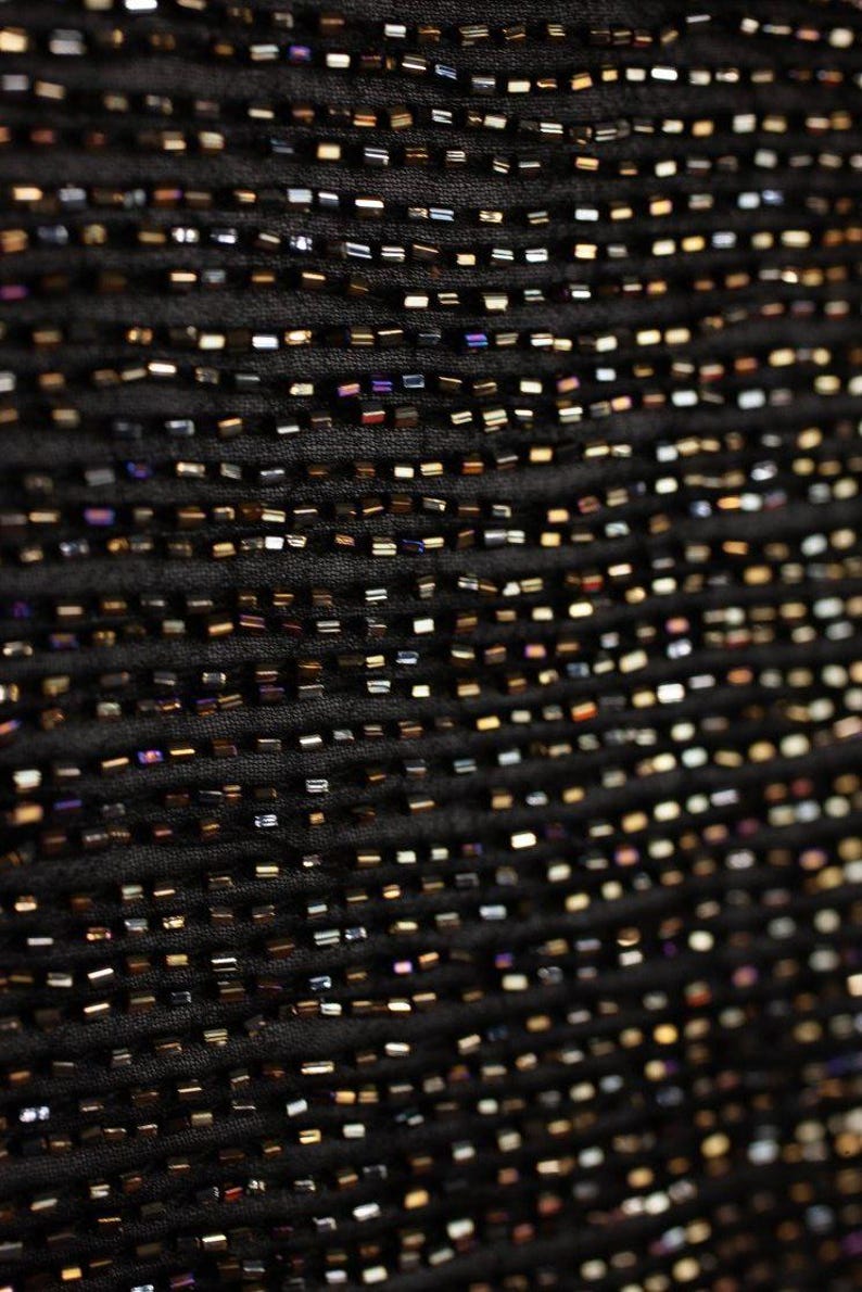 Jet Black Micro Bugle Beads on Silk Georgette Fabric
