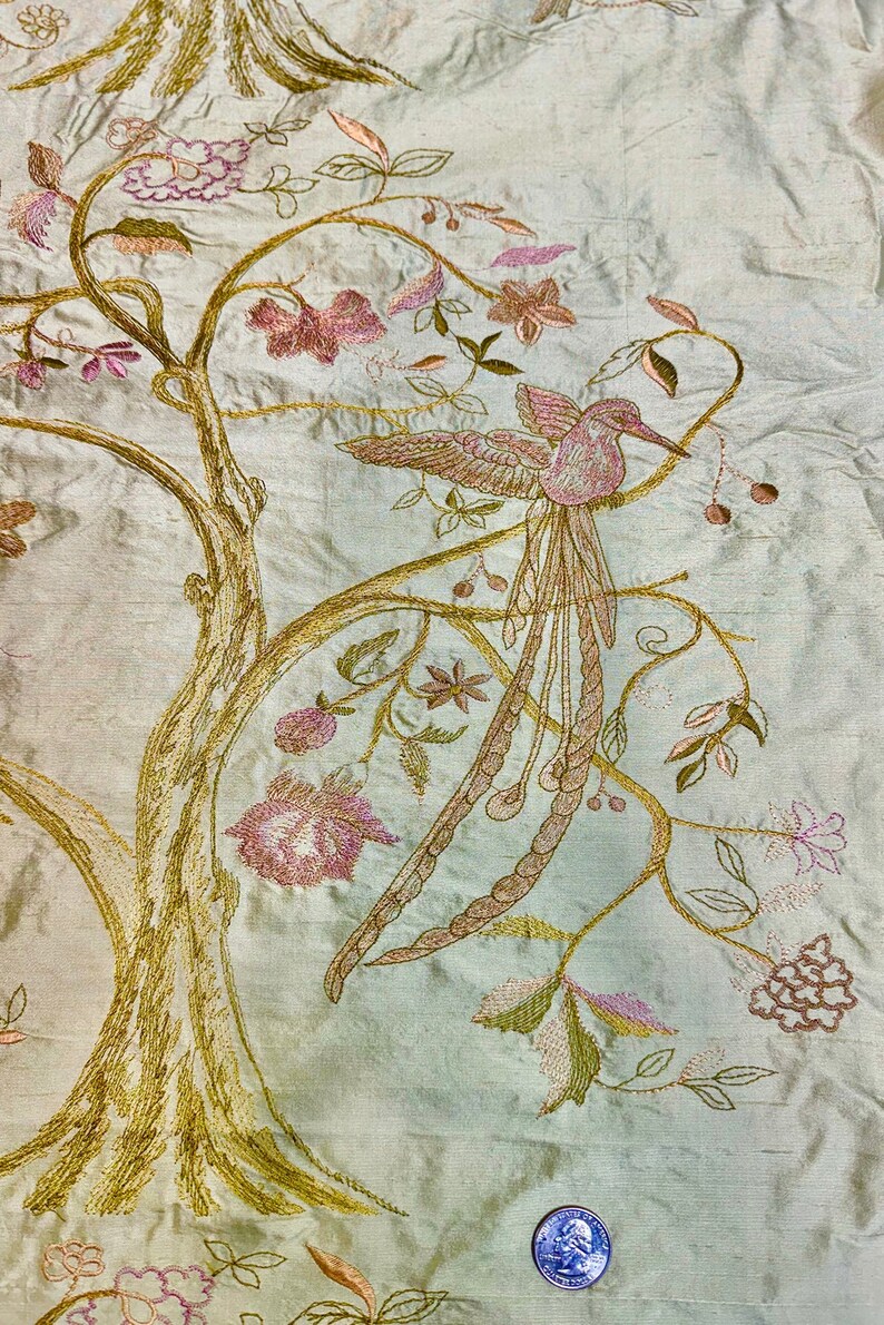 Olive Green/Multicolor Embroidered Dupioni Silk MED-358/2 main image 1
