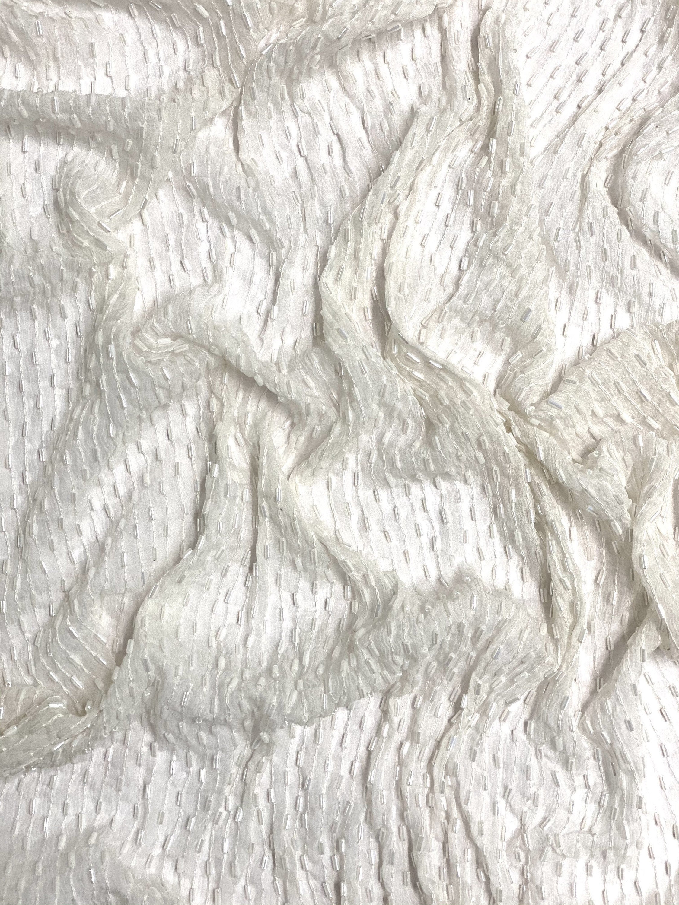 Ivory Sequin & Beads On Chiffon JEC-122-9 Fabric main image 1