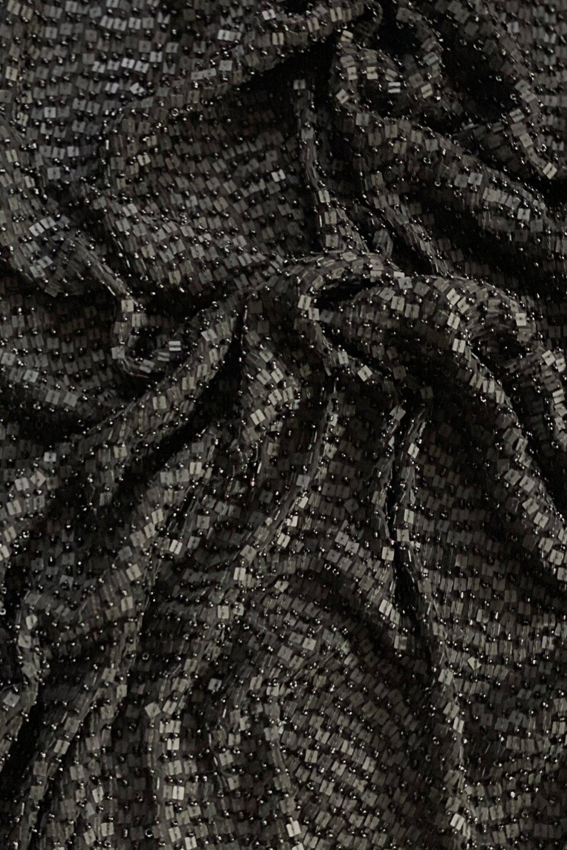 Black Sequin & Beads On Chiffon JEC-069-1 Fabric
